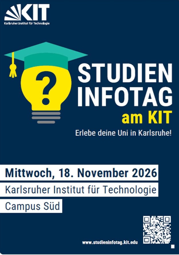 Plakat dunkelblau zum Studieninfotag 18. November 26 am KIT